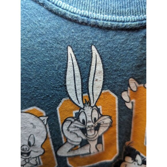 LOONEY TUNES Medium Crop TOP BUGS BUNNY TWEETY DAFFY T-Shirt Raw Hem Green - Picture 10 of 11